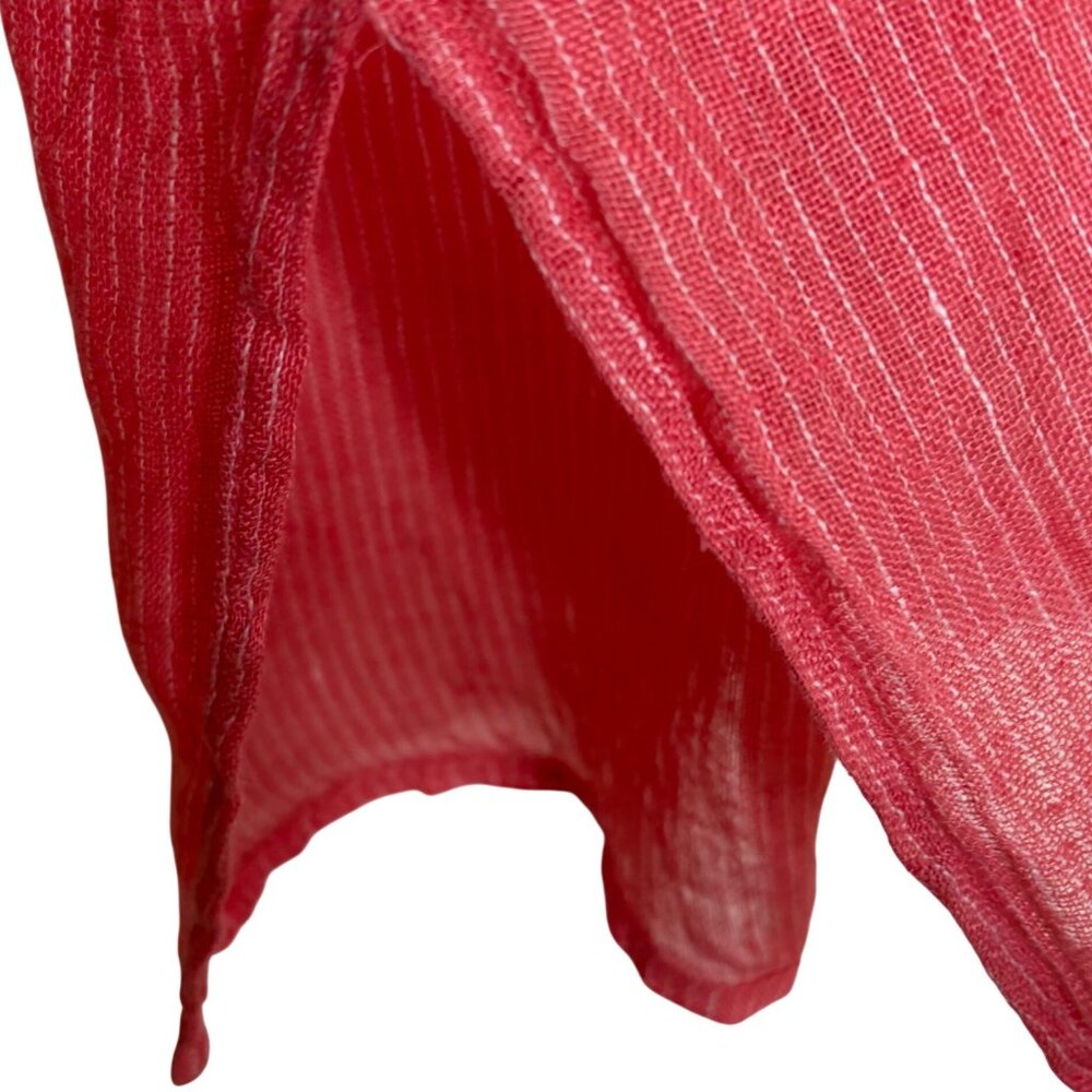 Eileen Fisher Women’s XS Coral 100% Linen Gauze Striped Henley Top Coastal - Picture 9 of 11